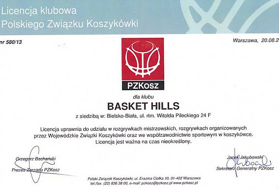 Licencja PZKOSZ dla Basket Hills!
